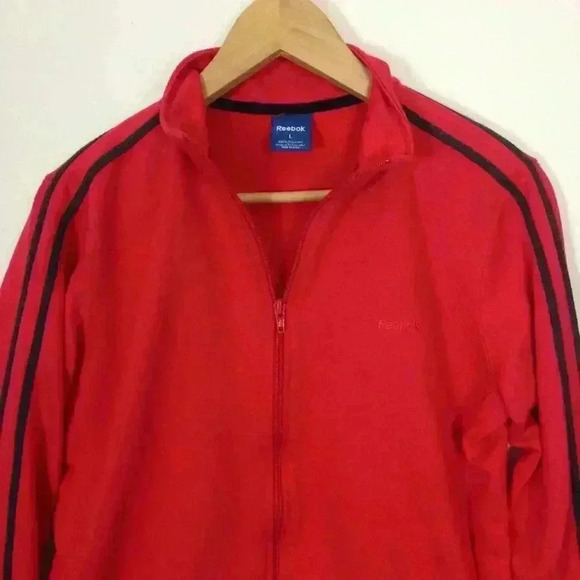 Reebok Women Red Large Full Zip Striped Jacket - Picture 1 of 5